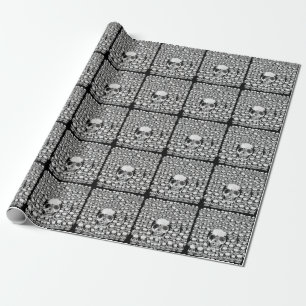 SKULLS WALL DEATH DEAD SKELETON BLACK WHITE WRAPPING PAPER
