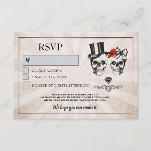 Skulls Wedding RSVP Skull Roses Rustic Cards