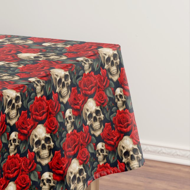 Skulls with Red and Black Roses Tablecloth (In Situ)