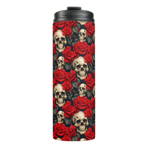 Skulls with Red and Black Roses Thermal Tumbler