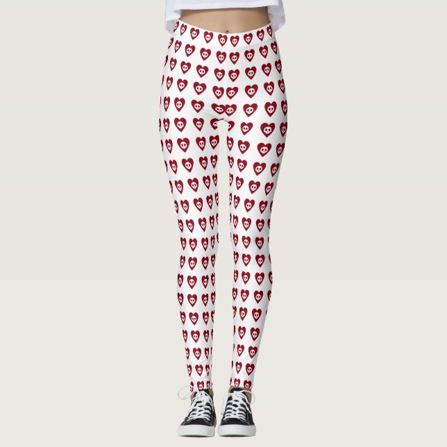 Skulls with Red Hearts Pattern Halloween Leggings (Front)