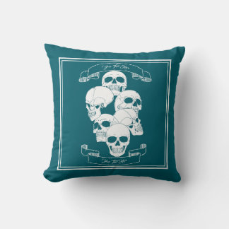 Skulls with Text Teal Cushion