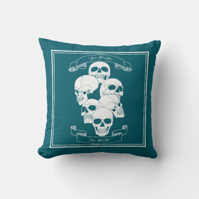 Skulls with Text Teal Cushion (Front)