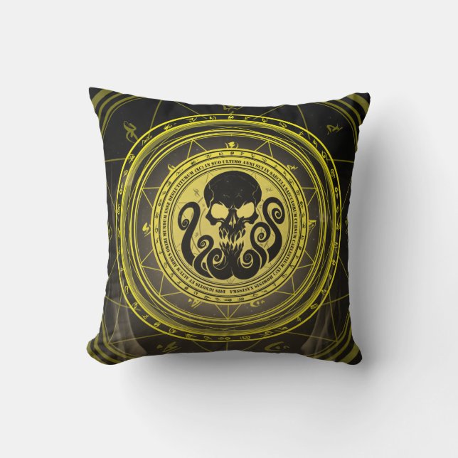 Skullthulhu Fearfull Yellow Arcane Cushion (Front)