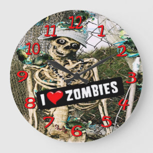 Skully skeleton love zombies wall clock. large clock