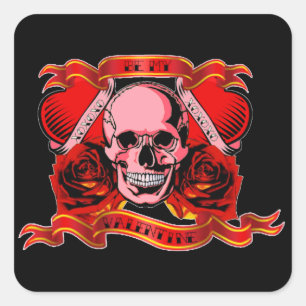 Skully Valentine Tattoo Square Sticker