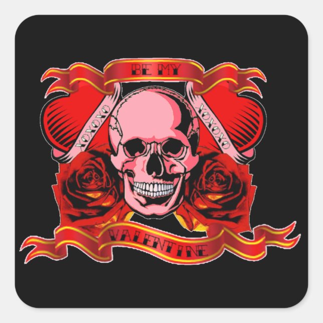 Skully Valentine Tattoo Square Sticker (Front)