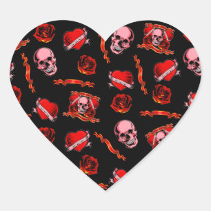 Skully Valentine Tattoos Heart Sticker