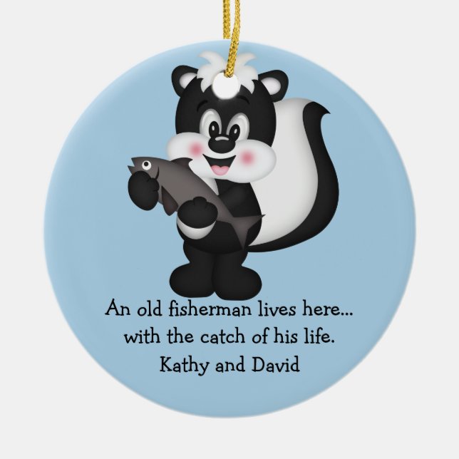Skunk and Fish Ceramic Tree Decoration (Front)