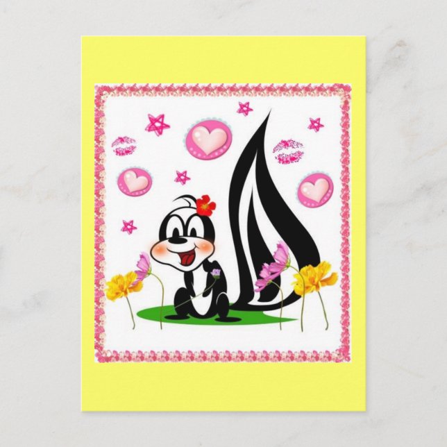 skunk and hearts postcard (Front)