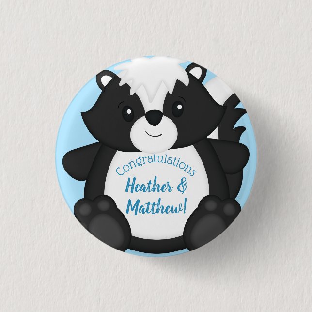 Skunk Baby Shower Blue 3 Cm Round Badge (Front)