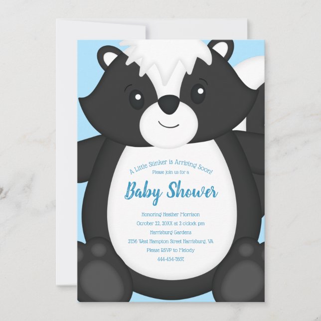 Skunk Baby Shower Blue Invitation (Front)