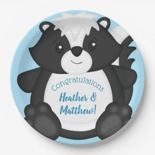 Skunk Baby Shower Blue Paper Plate