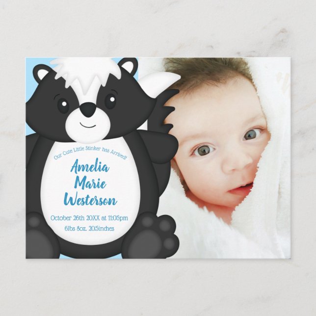 Skunk Baby Shower Blue Postcard (Front)
