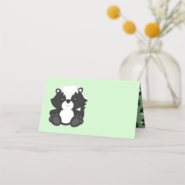 Skunk Baby Shower Green Place Card (Front)