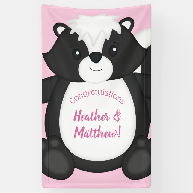 Skunk Baby Shower Pink Banner (Vertical)