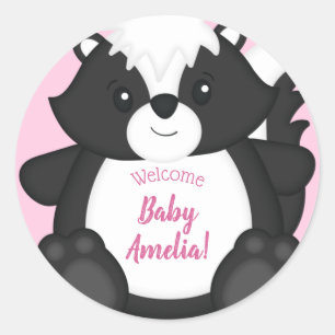 Skunk Baby Shower Pink Classic Round Sticker