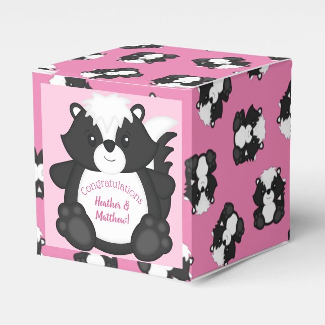 Skunk Baby Shower Pink Favour Box (Front Side)