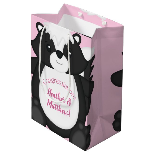Skunk Baby Shower Pink Medium Gift Bag (Back Angled)