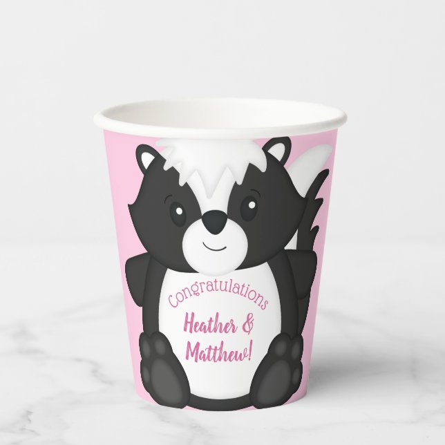 Skunk Baby Shower Pink Paper Cups (Front)