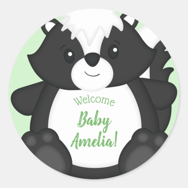 Skunk Baby Shower Woodland Animals Classic Round Sticker (Front)