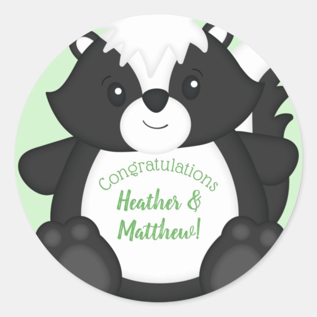 Skunk Baby Shower Woodland Animals Classic Round Sticker (Front)