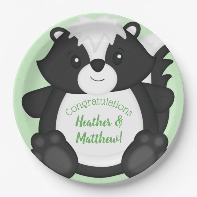Skunk Baby Shower Woodland Animals Paper Plate (Front)