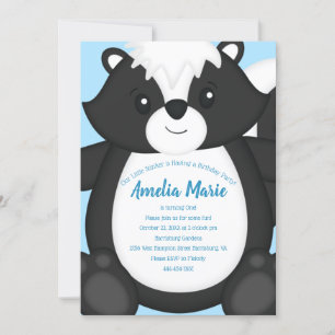 Skunk Birthday Party Blue Invitation