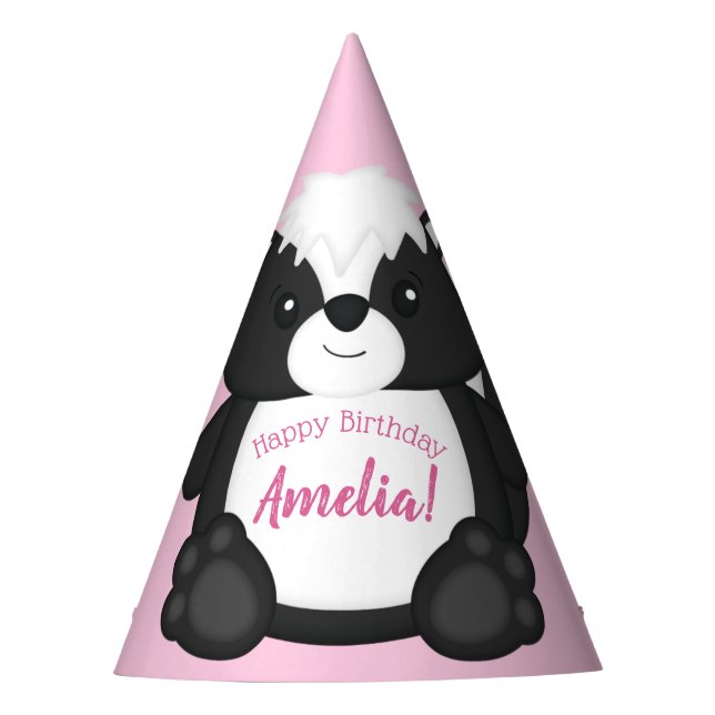 Skunk Birthday Party Pink Hat (Front)