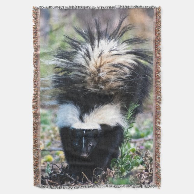 Skunk Black and White Throw Blanket (Front Vertical)