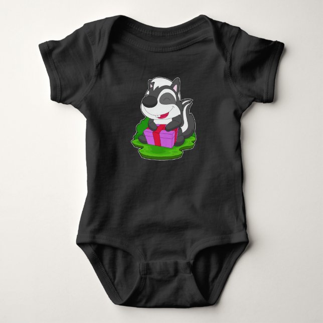 Skunk Christmas Package Baby Bodysuit (Front)
