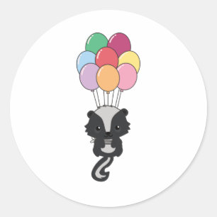 Skunk Flies Up With Colorful Balloons Classic Round Sticker