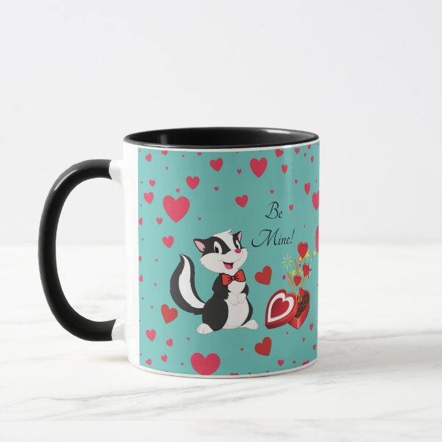 Skunk Happy Valentine's Day Cute Colourful hearts Mug (Left)