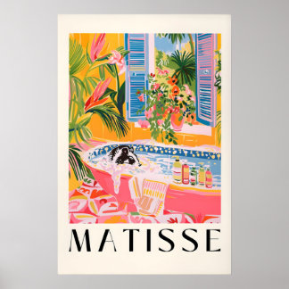 Skunk in Bathtub Art Print Mid-Century Pink