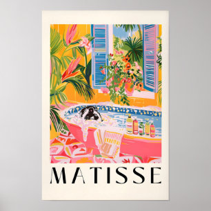 Skunk In Bathtub Poster, Mid Century Poster, Pink  Poster