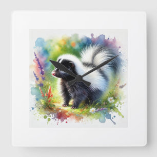 Skunk in Light and Color 020924AREF113 - Watercolo Square Wall Clock
