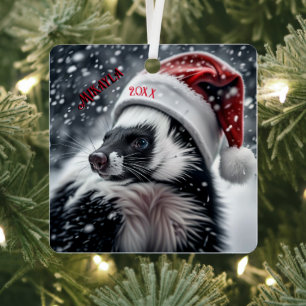 Skunk in Santa Hat  Ceramic Ornament
