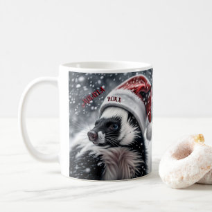 Skunk in Santa Hat  Ceramic Ornament Coffee Mug