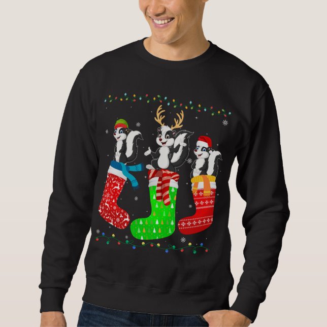Skunk in Xmas Socks Funny Holiday Ugly Sweater Chr (Front)