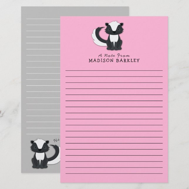 Skunk Kid's Cute Woodland Animal Stationery (Front/Back)