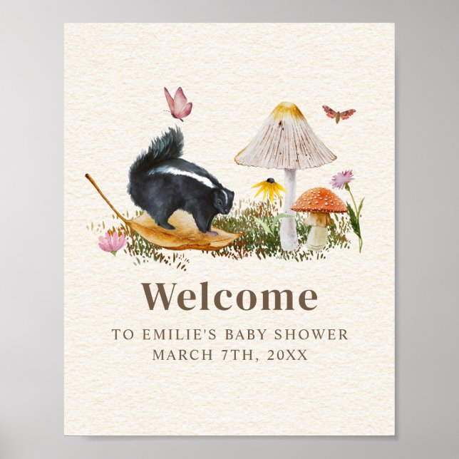 Skunk Little Stinker Girl Baby Shower Floral Poster (Front)