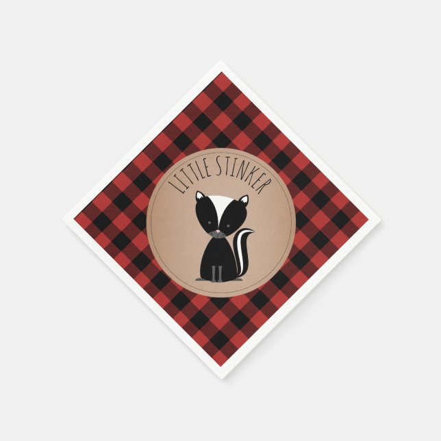 Skunk Lumberjack Plaid Baby Shower Napkins (Corner)