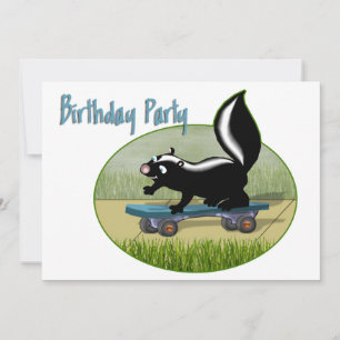 Skunk on a Skateboard  Birthday Invitation