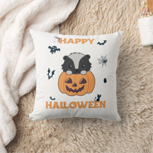 Skunk Pumpkin Cute Skunks Happy Halloween Cushion