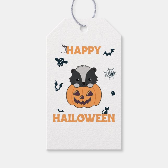 Skunk Pumpkin Cute Skunks Happy Halloween Gift Tag (Front)