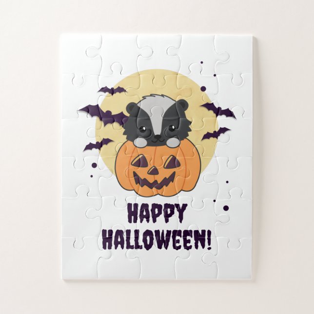 Skunk Pumpkin Cute Skunks Happy Halloween Jigsaw Puzzle (Vertical)