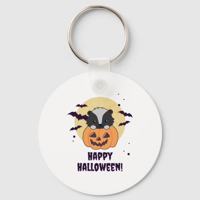Skunk Pumpkin Cute Skunks Happy Halloween Key Ring (Front)