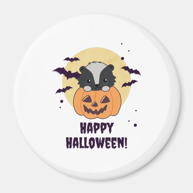 Skunk Pumpkin Cute Skunks Happy Halloween Magnet (Front)