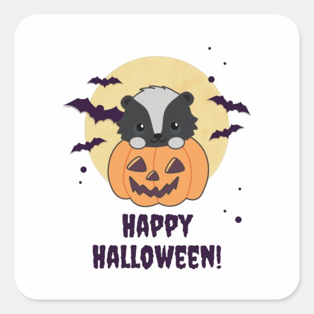 Skunk Pumpkin Cute Skunks Happy Halloween Square Sticker (Front)