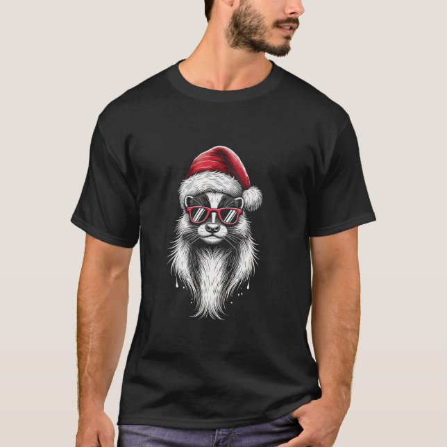 Skunk Santa Hat Christmas Pajama Funny Skunk Xmas T-Shirt (Front)